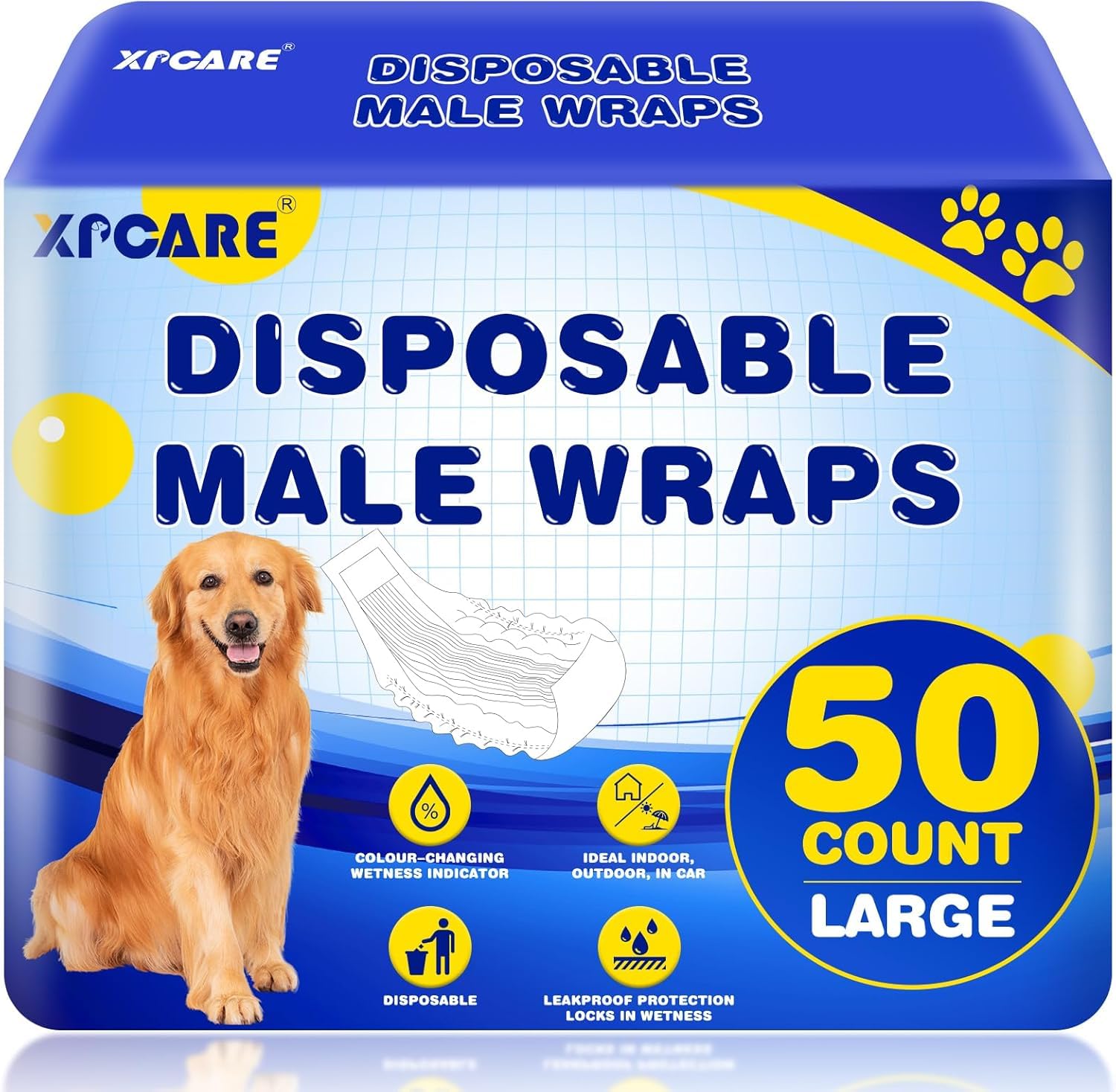 XPCARE disposable dog diapers large package shot showing value pack for long-lasting protection
