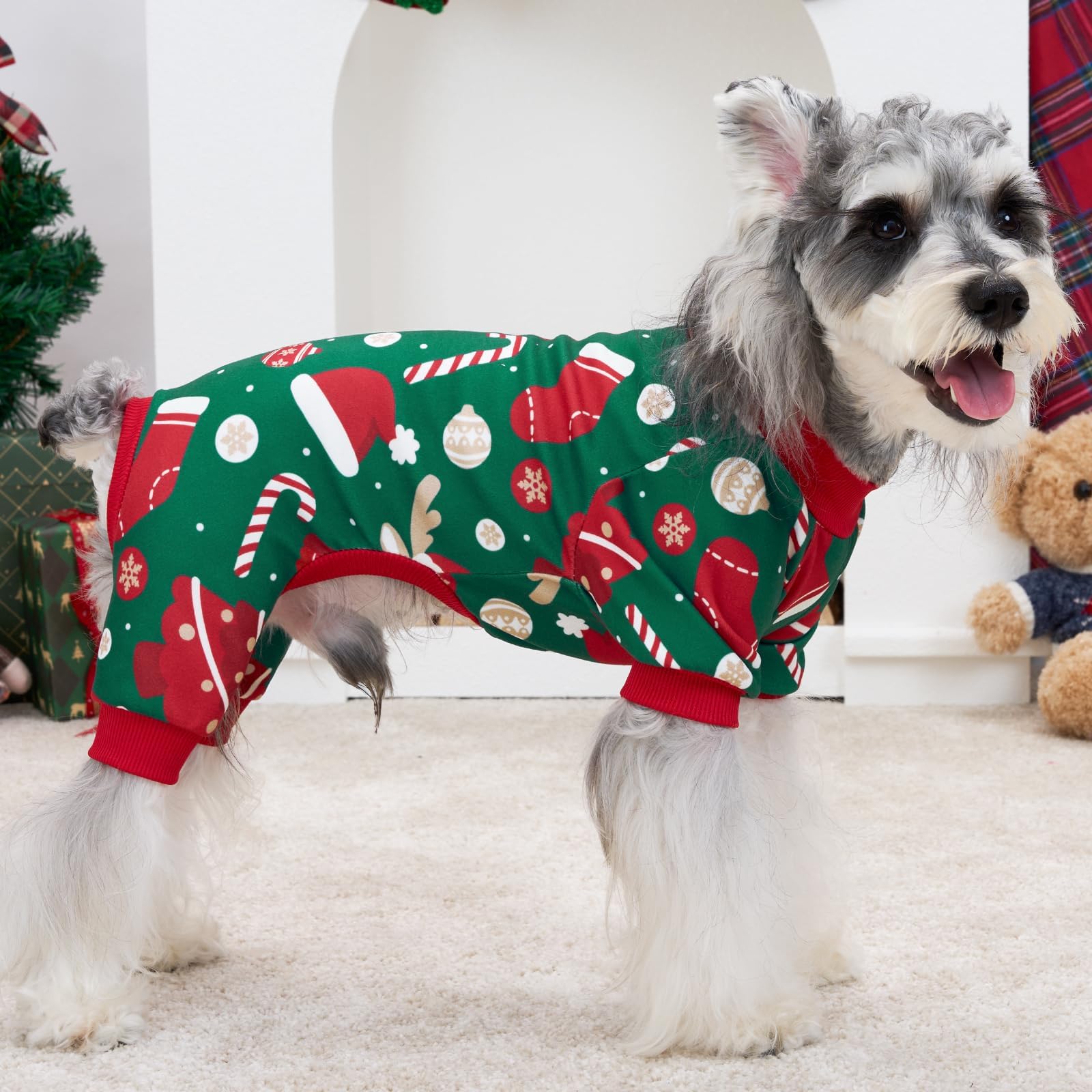 XPUDAC Christmas dog pajamas soft fabric closeup ideal for cozy nights.