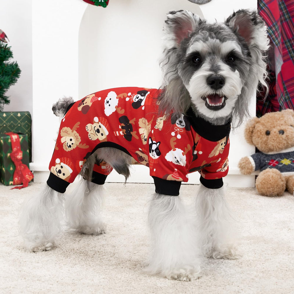 XPUDAC Christmas-patterns dog outfits show gingerbread and trees for holiday events.