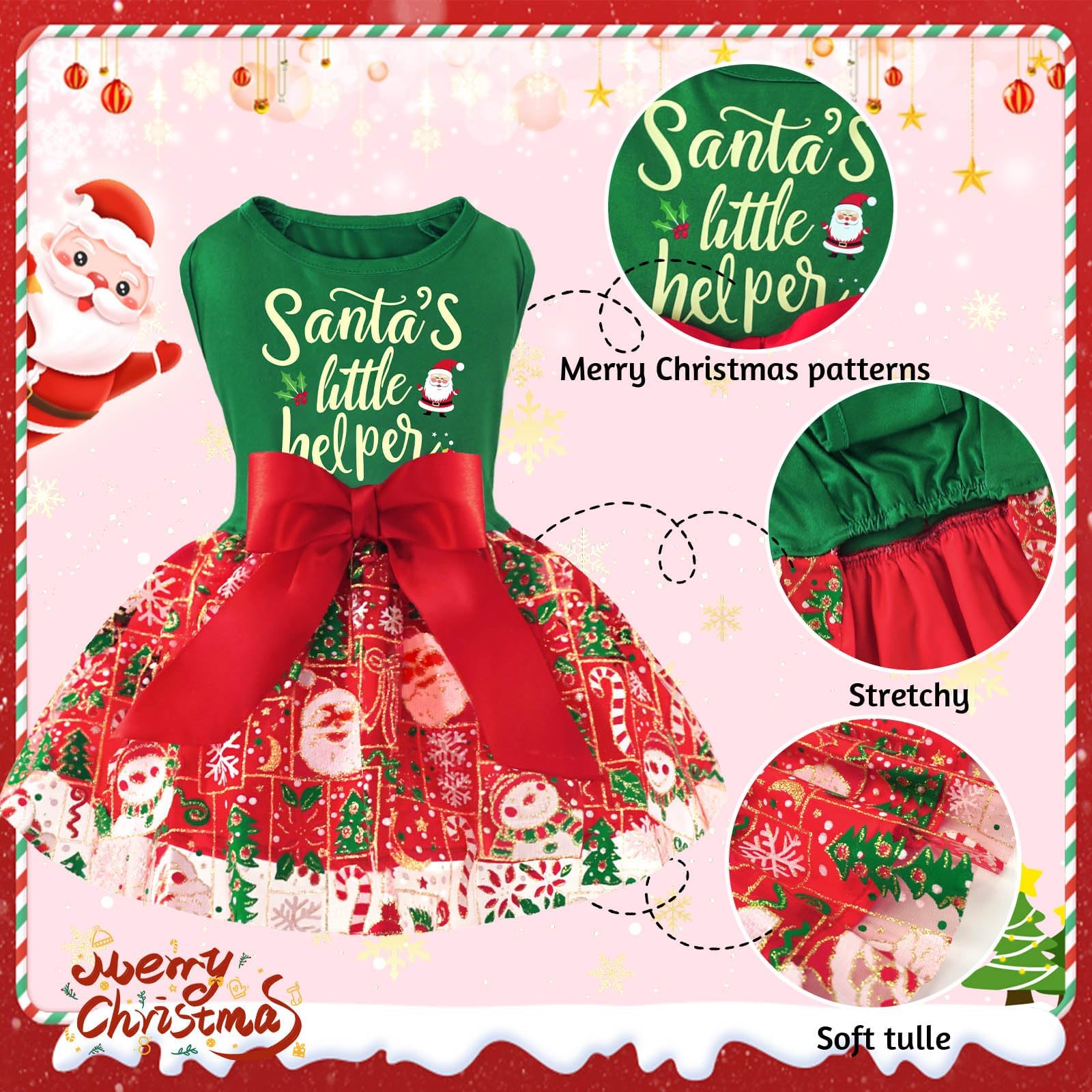 XPUDAC dog Christmas dress elastic belly for comfortable wear