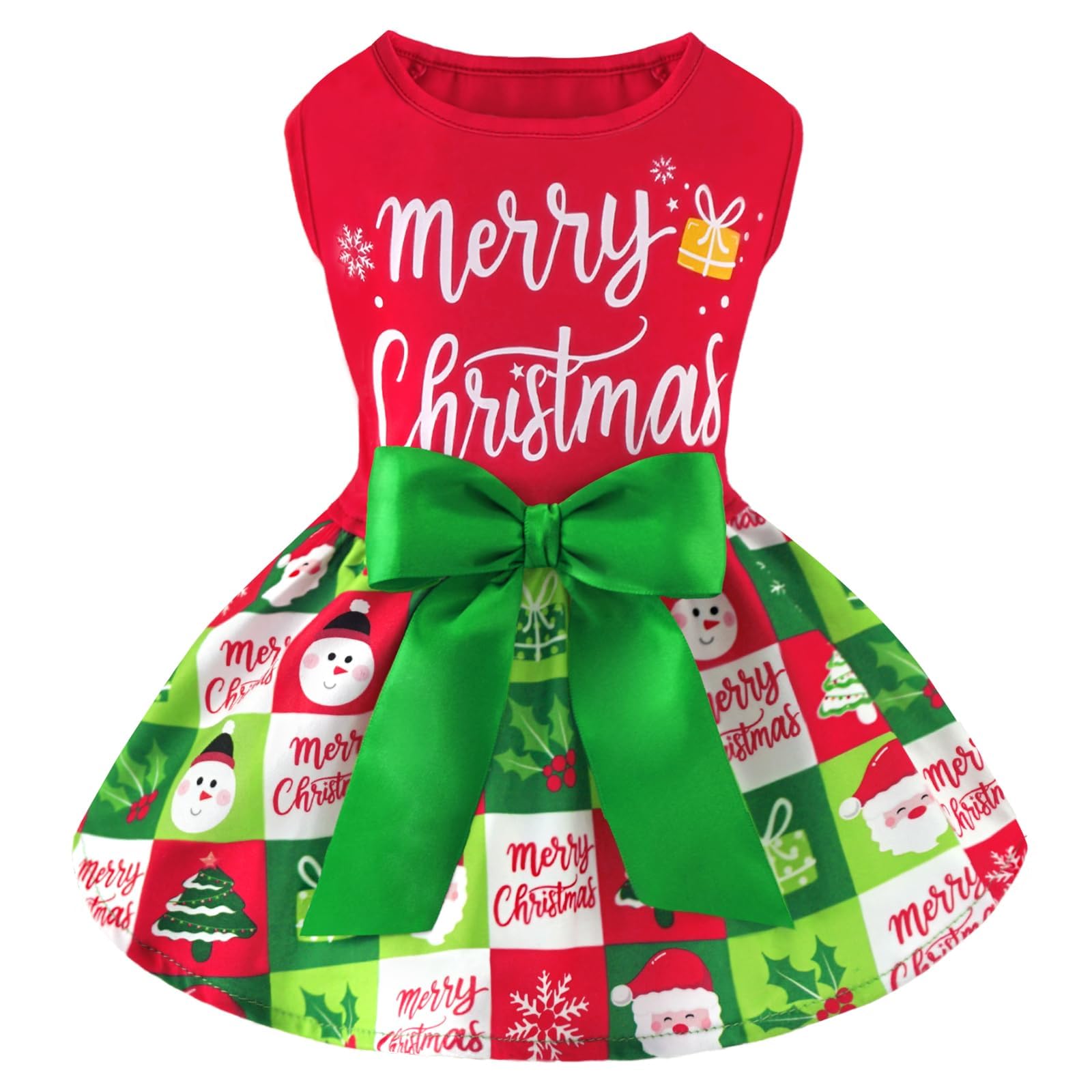 XPUDAC dog Christmas outfit with green-red design, perfect for festive photos.
