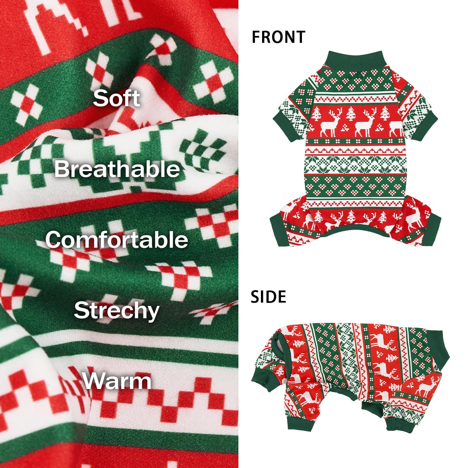 XPUDAC dog Christmas pajamas elastic cuffs maintain snug fit during playful walks.