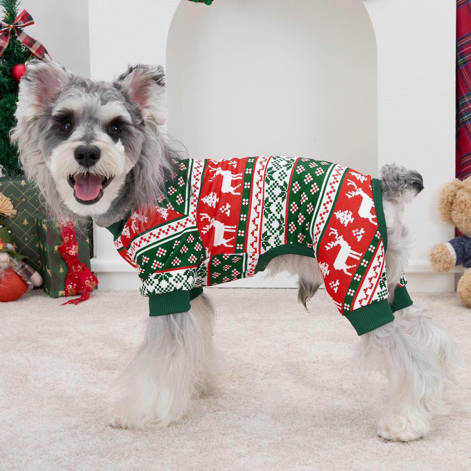 XPUDAC dog Christmas pajamas pullover design eases dressing and secure comfortable fit.