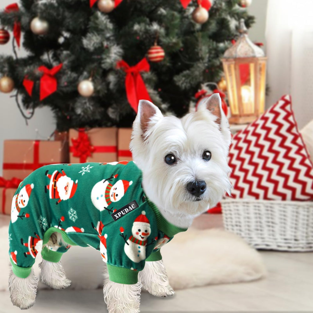 XPUDAC dog pajamas Christmas tree pattern red for playful outings