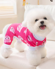 XPUDAC dog pajamas fabric close-up reveals breathable material and gentle stretch.
