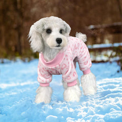 XPUDAC Leopard Pink Dog Pajamas four-leg design for secure coverage during walks