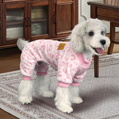 XPUDAC Leopard Pink Dog Pajamas chest close-up highlighting snug pull-on fit