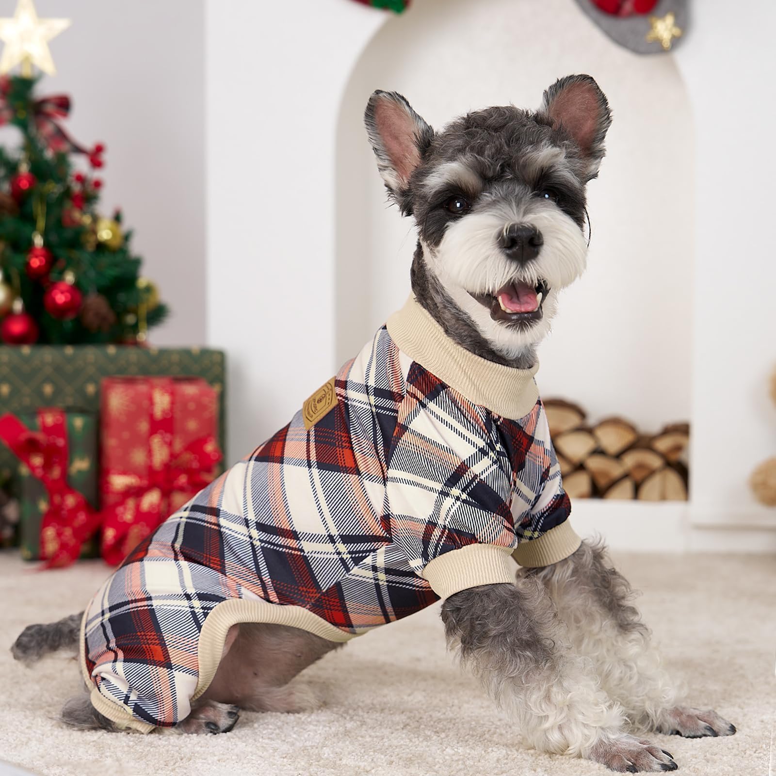 XPUDAC plaid green dog pajamas side view highlighting comfy stretch and snug fit