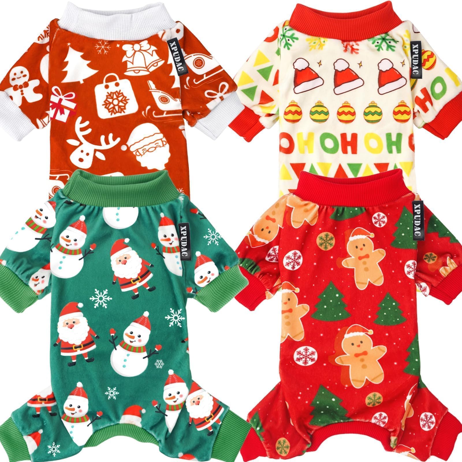XPUDAC dog pajamas Santa pattern red for festive photos and cozy wear