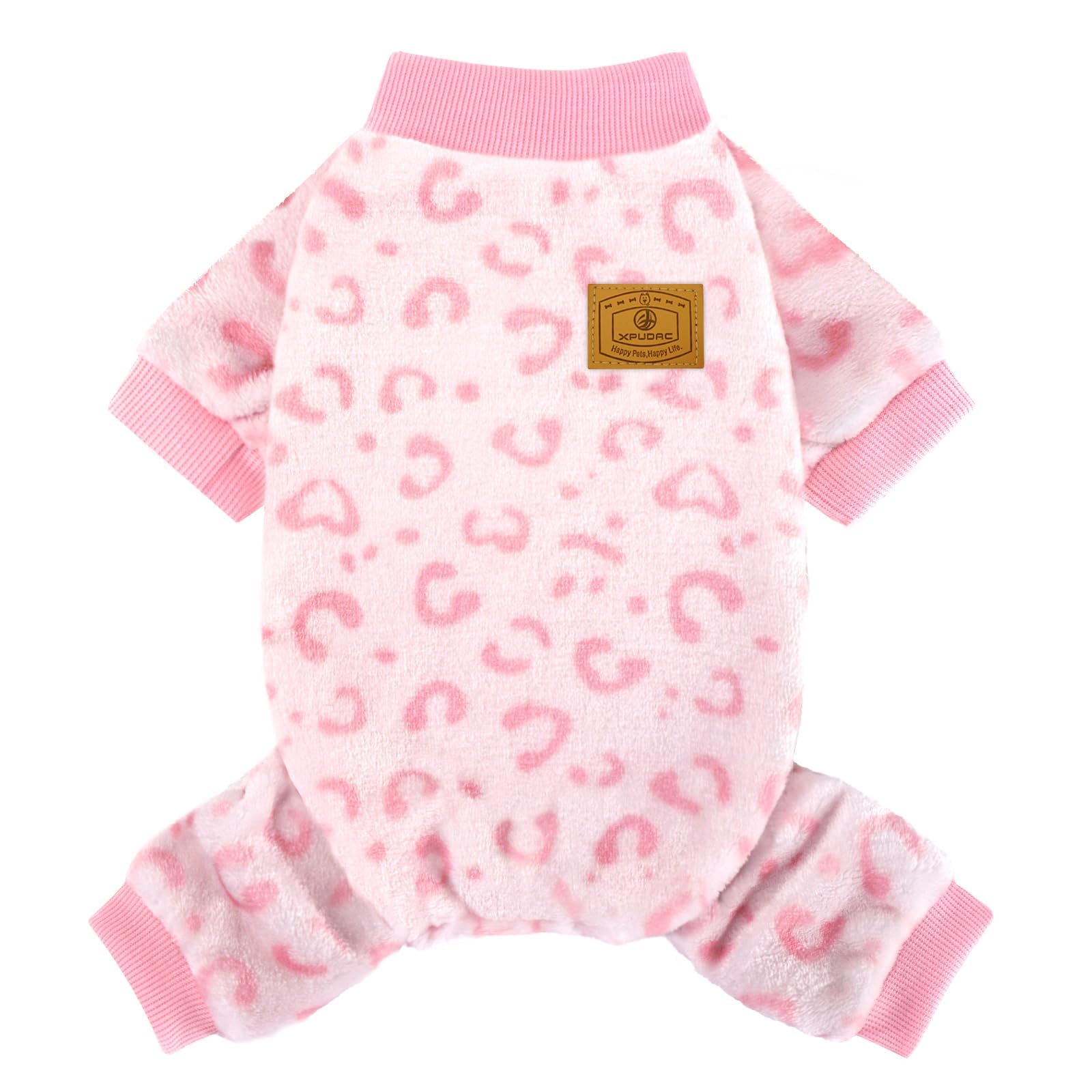 XPUDAC Leopard Pink Dog Sweater back view showing warm fleece comfort