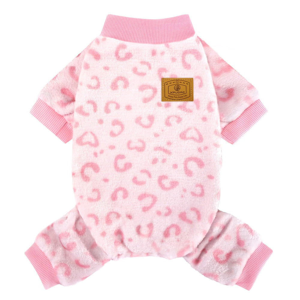 XPUDAC Leopard Pink Dog Sweater back view showing warm fleece comfort