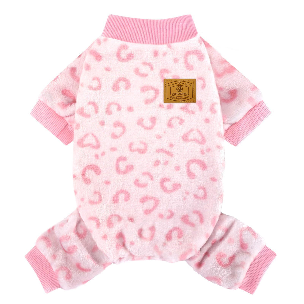 XPUDAC Leopard Pink Dog Sweater back view showing warm fleece comfort