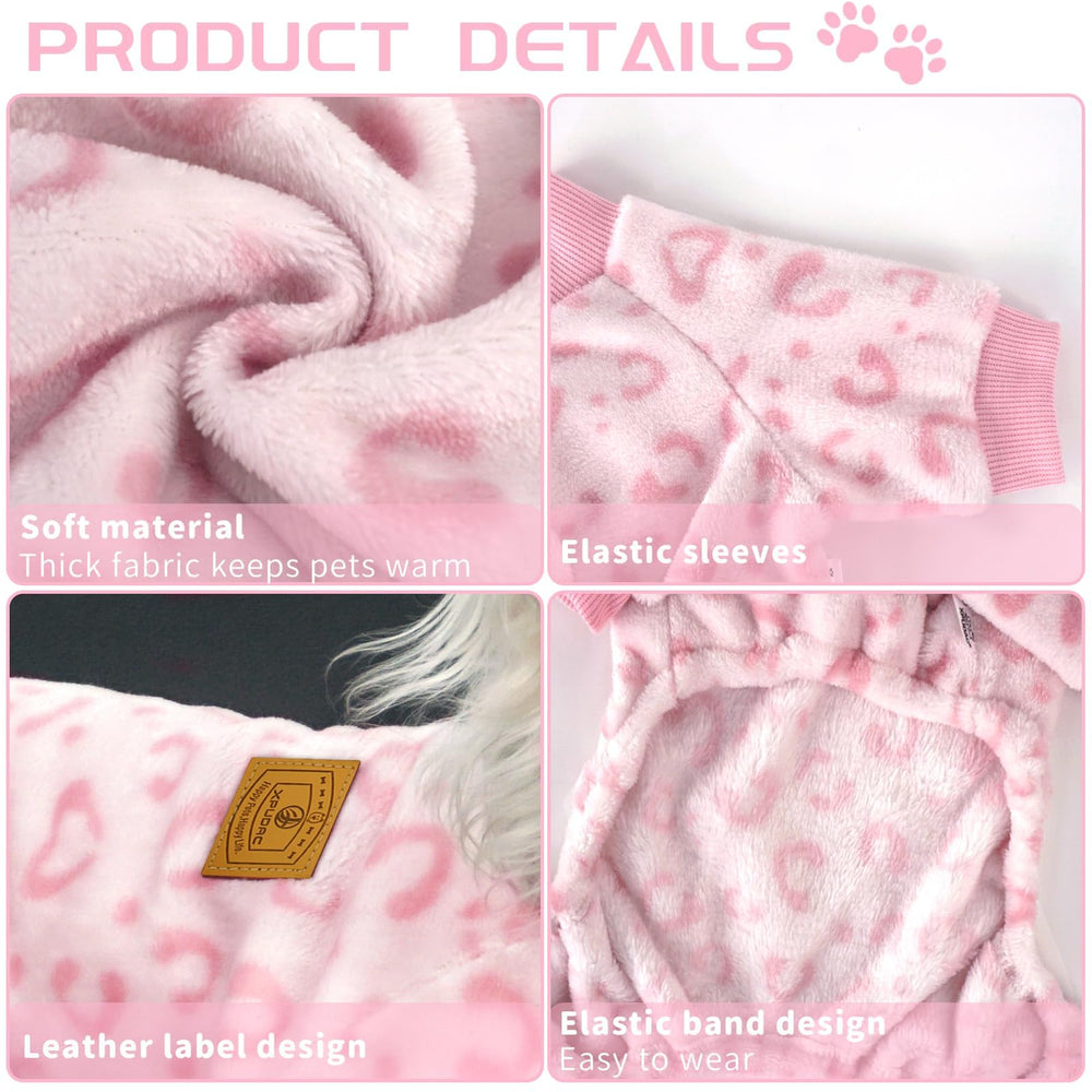 XPUDAC Leopard Pink Dog Sweater fabric close-up illustrating plush velvet warmth