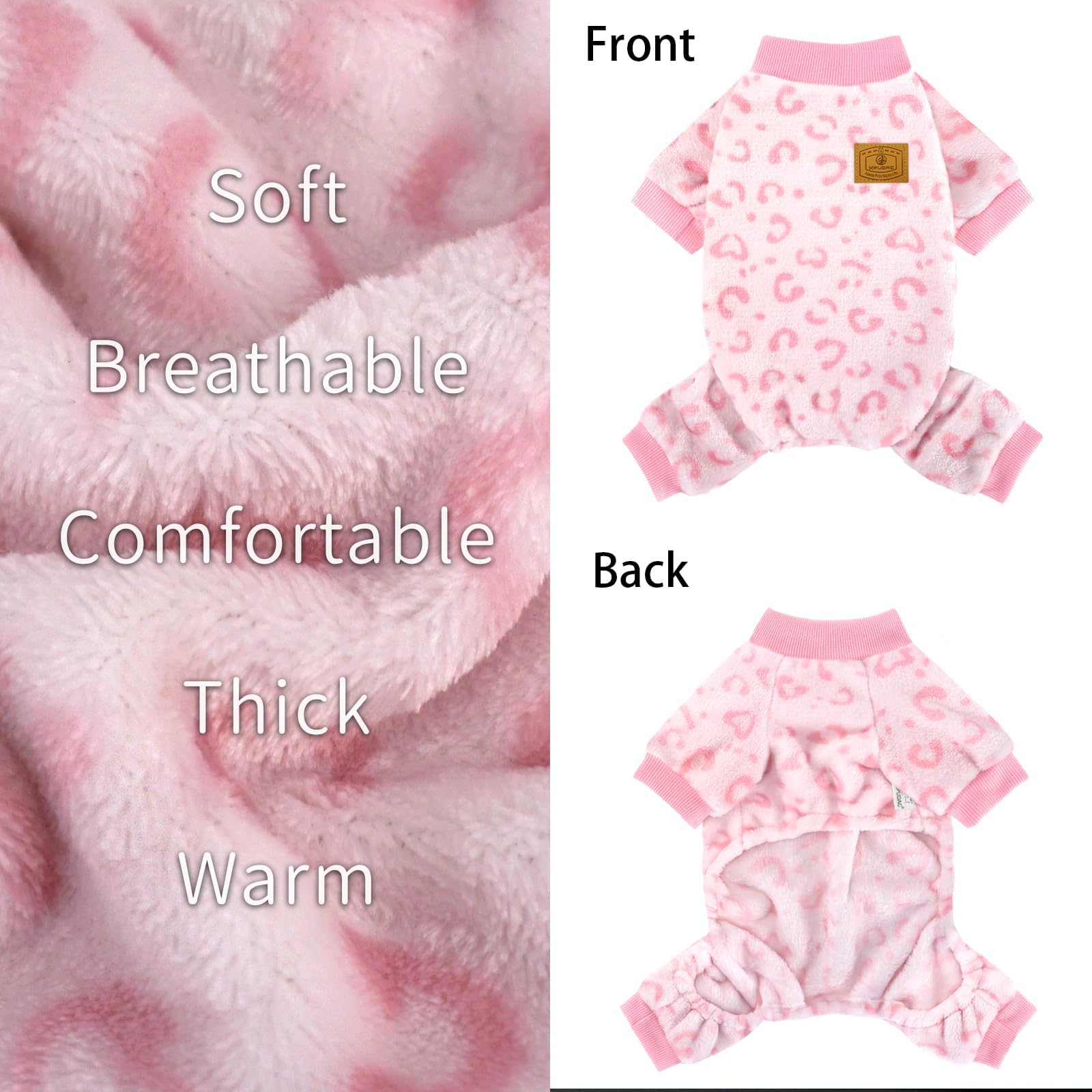 XPUDAC Leopard Pink Dog Sweater ready-to-wear image showcasing stylish winter outfit