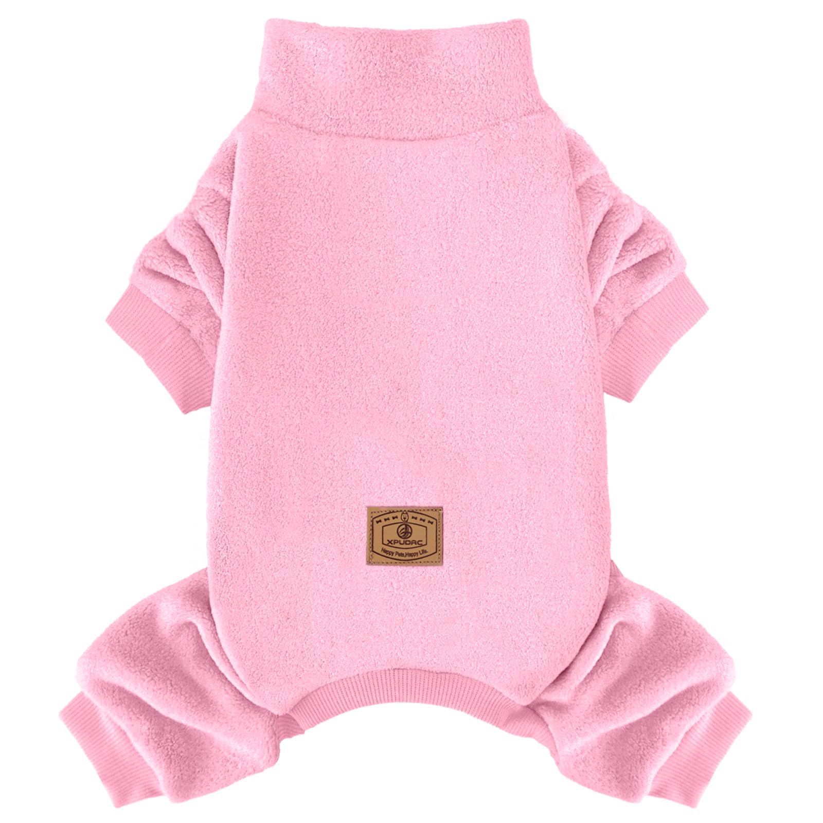 XPUDAC fleece dog pajamas back view for winter warmth on walks