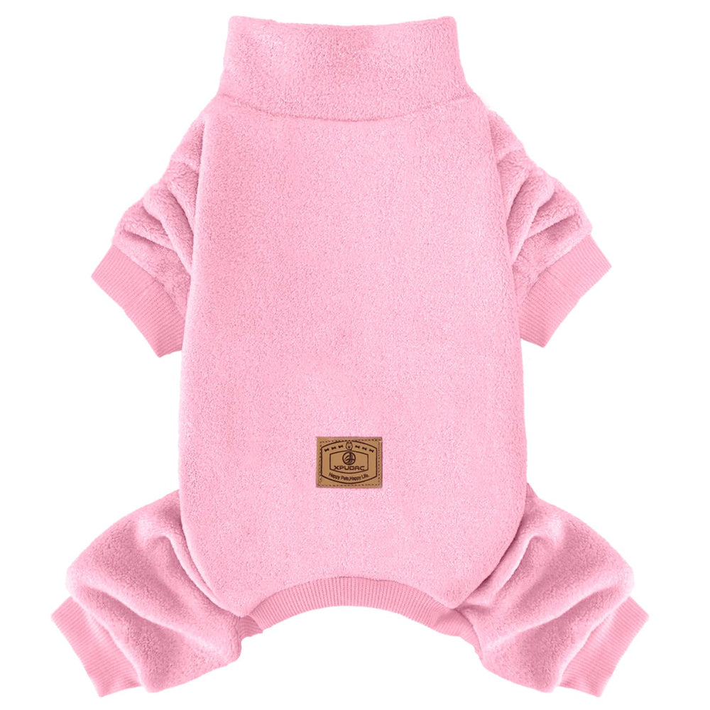 XPUDAC fleece dog pajamas back view for winter warmth on walks