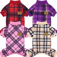 XPUDAC plaid dog pajamas four-pack display for versatile everyday and holiday wear