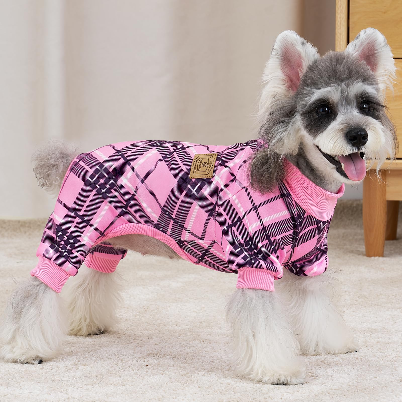 XPUDAC plaid dog pajamas high-cut belly design supports easy potty breaks during play
