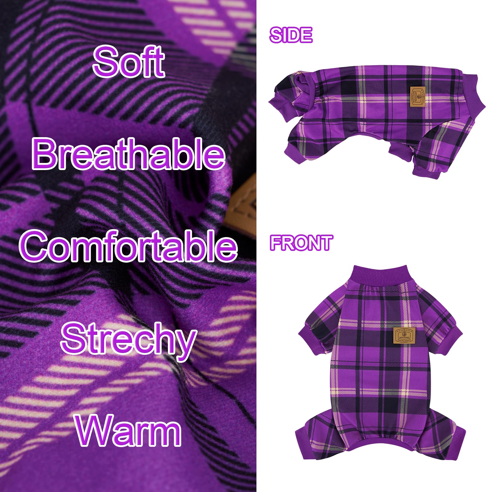 XPUDAC plaid dog pajamas holiday-design on canine ready for photos and parties