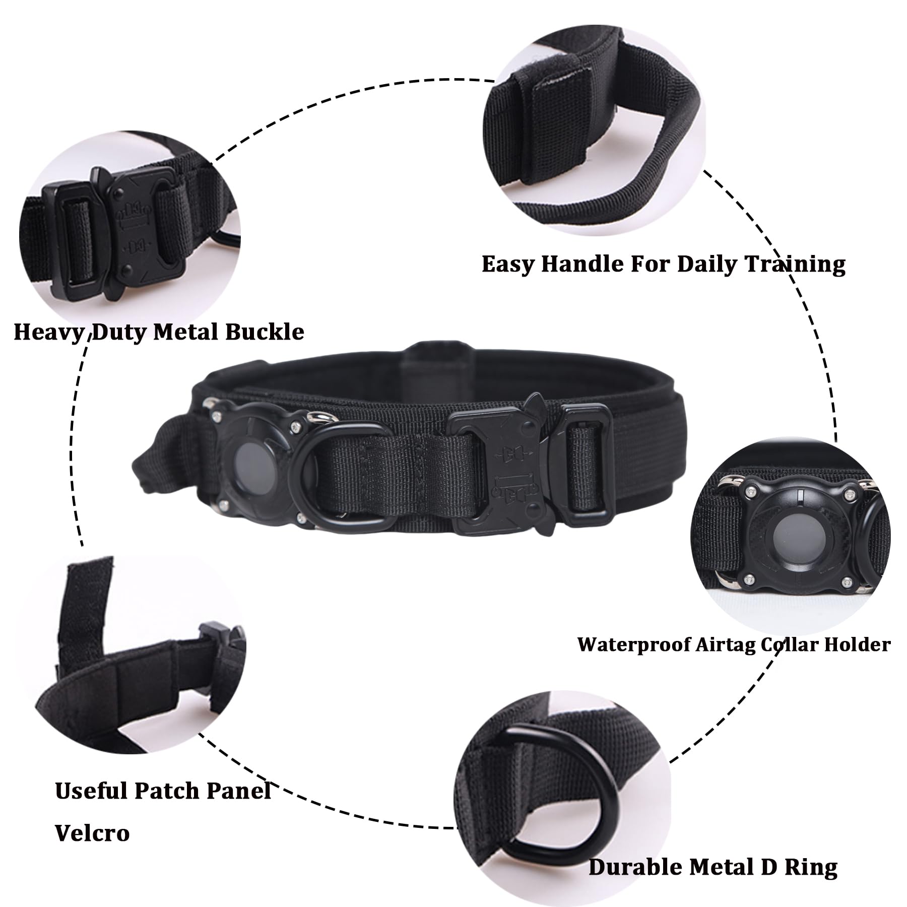 Xqpetlihai tactical dog collar with soft padded lining for comfortable daily use