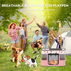 XRG portable pet playpen shows 360-degree mesh for comfort and visibility.