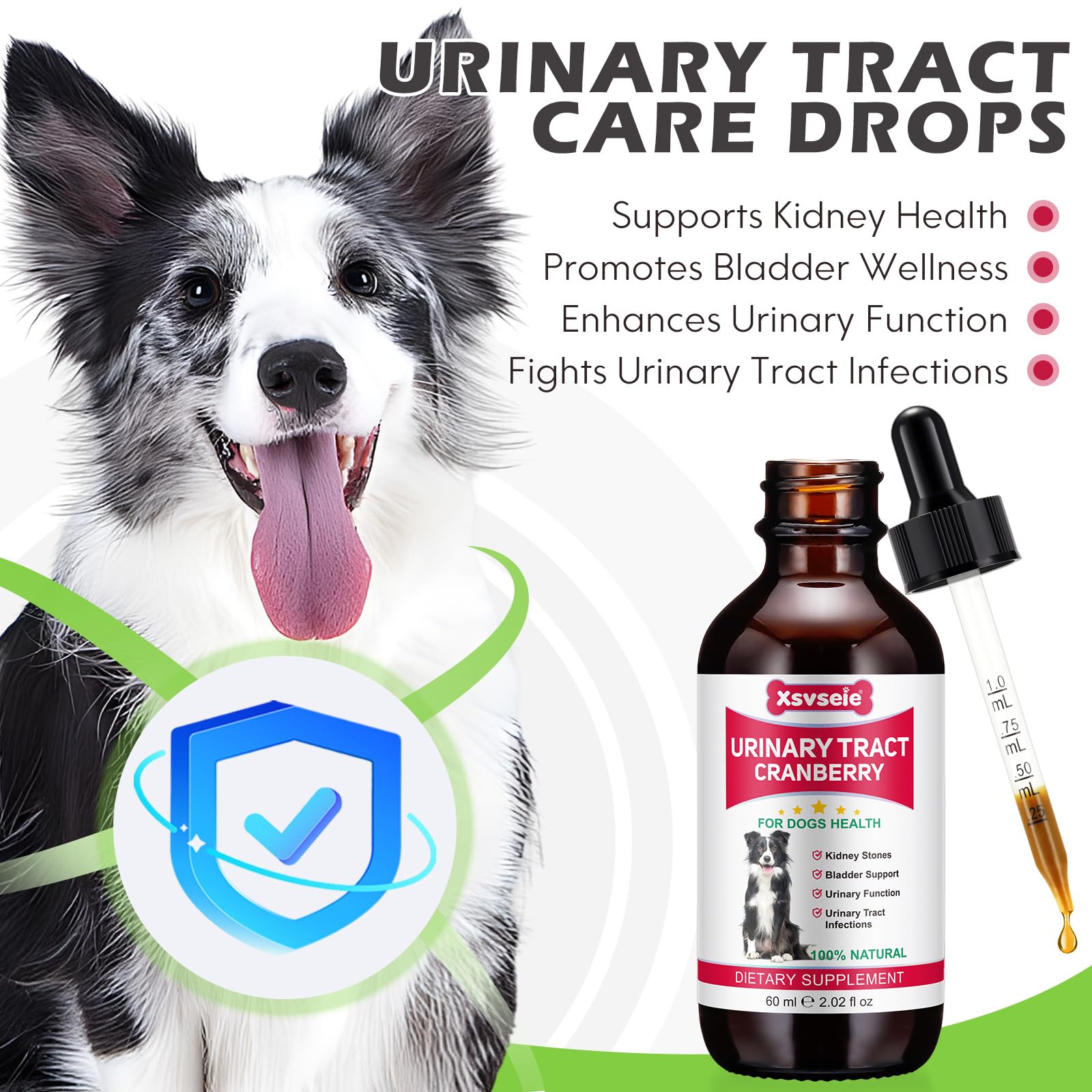 Xsvseie dog uti drops label closeup highlights herbal formula for bladder health