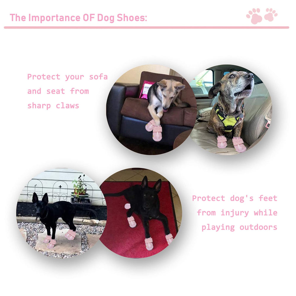XSY&G dog boots pink packaging highlights waterproof outer layer for wet days.