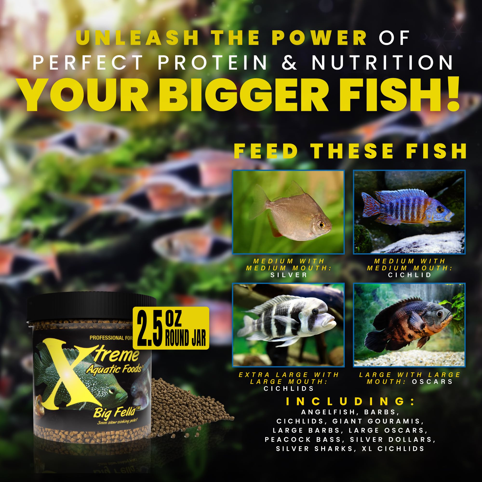 Xtreme Aquatic Foods Big Fella 3mm pellets aid digestion with high-quality ingredients.