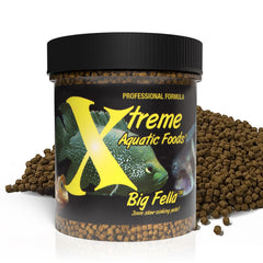 Xtreme Aquatic Foods Big Fella 3mm pellets packaging for premium large-fish nutrition.