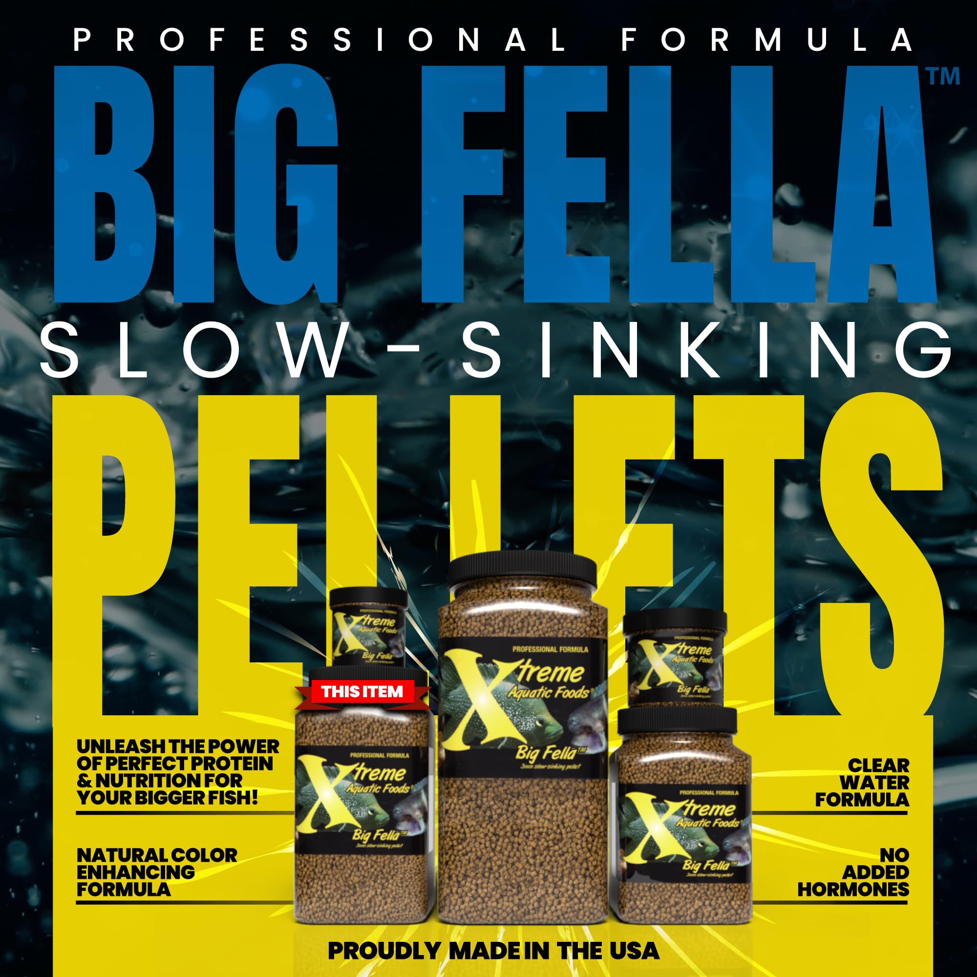 Close-up of krill and shrimp meals in Xtreme Big Fella pellets highlighting energy-boosting protein