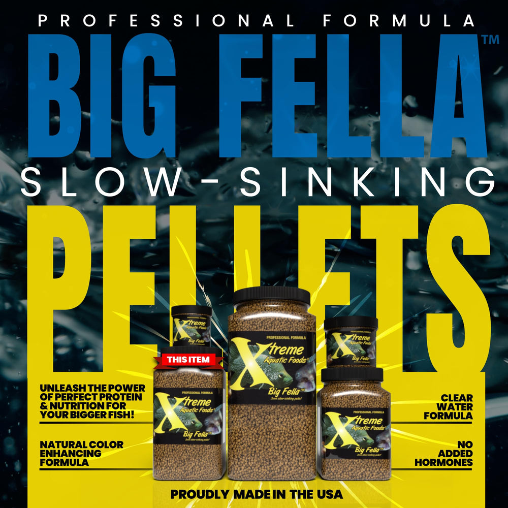 Close-up of krill and shrimp meals in Xtreme Big Fella pellets highlighting energy-boosting protein