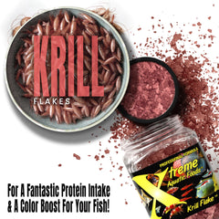 Thin crisp flakes image shows gentle feeding with Xtreme Aquatic Foods Krill Flakes.