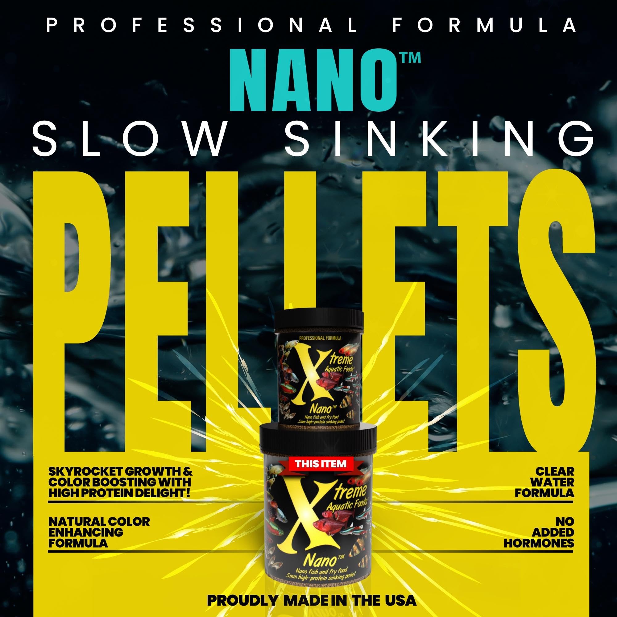 Closeup of Xtreme Nano 0.5mm pellets showing tiny sinking form for nano species