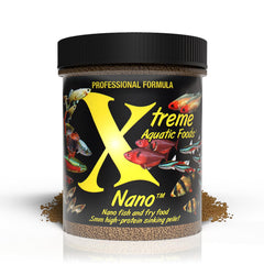 Xtreme Aquatic Foods Nano 0.5mm pellets packaging signals USA-made quality for small fish nutrition