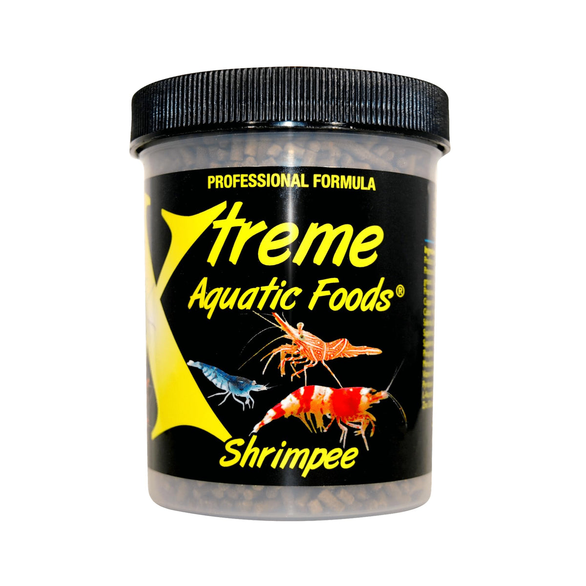 Xtreme Shrimpee 3mm Sticks packaging highlights USA-made nutrition for shrimp