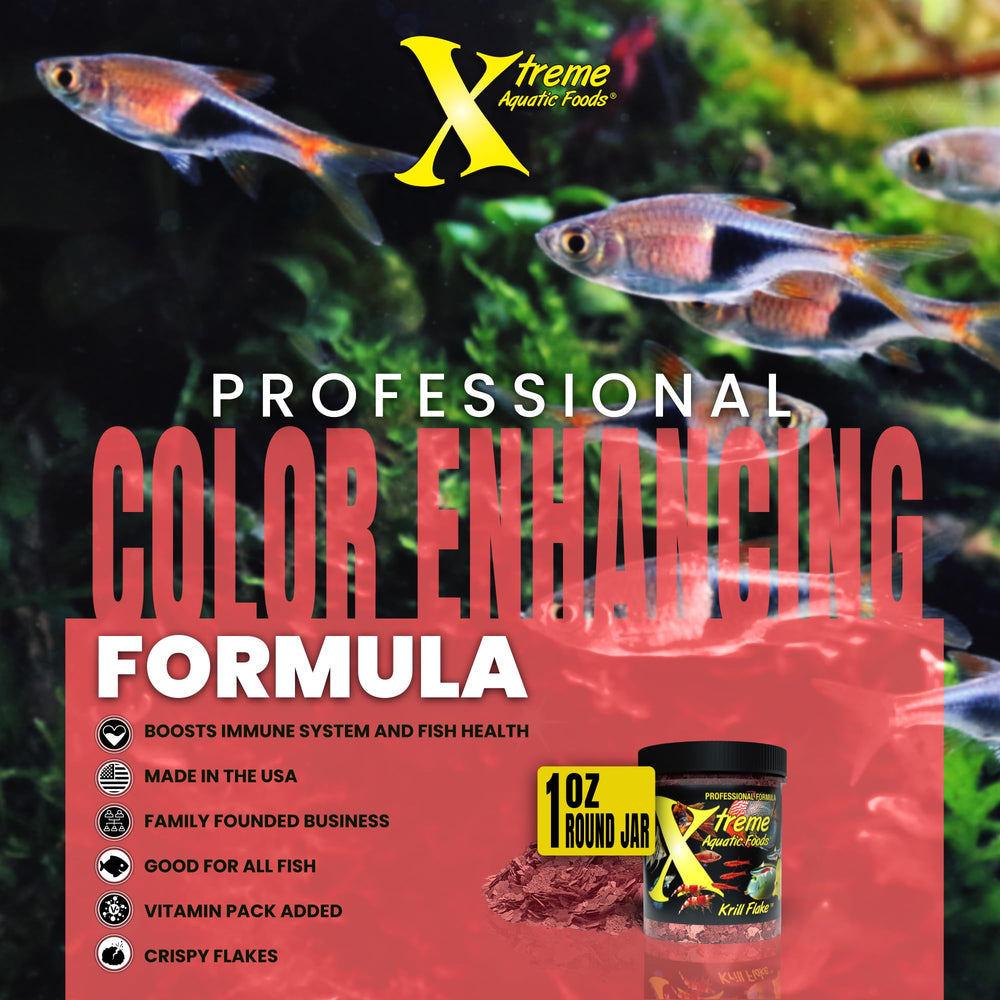 Xtreme Krill Flakes USA crafted label signals quality and authenticity.