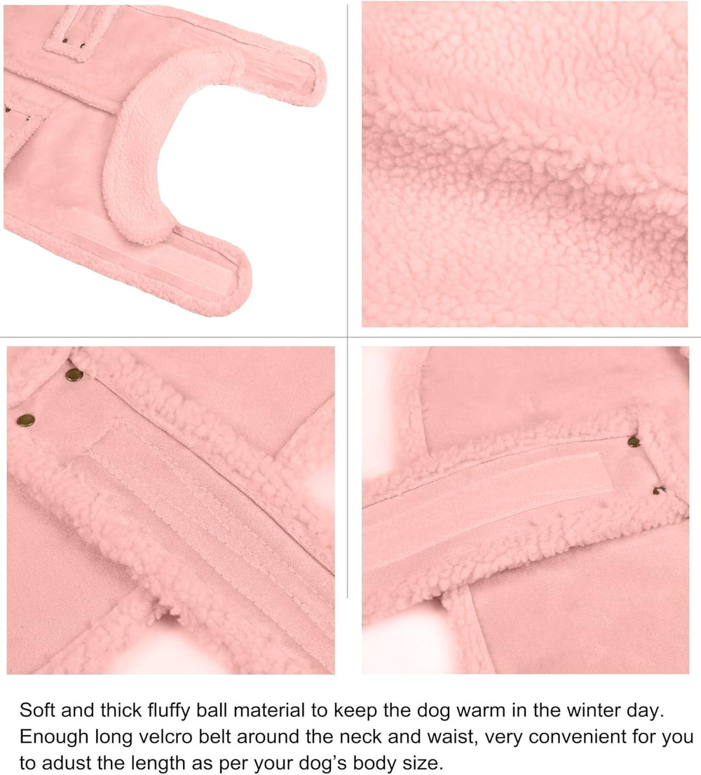 XUANQIFC dog winter jacket back view with adjustable Velcro closures and size chart