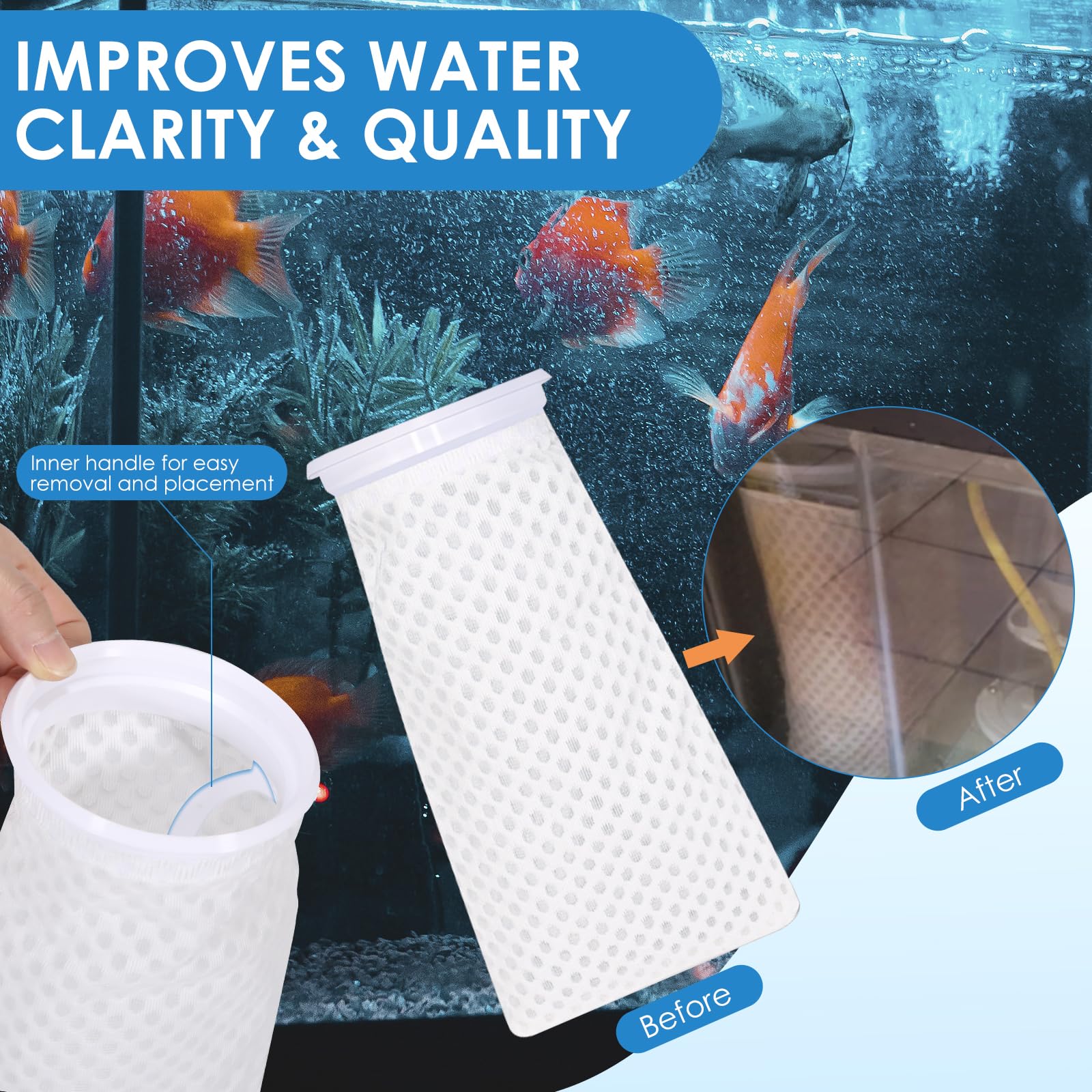 XUANZIKEMAO filter sock in use maintains steady flow and clearer water.