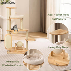 XUHOCHO solid rubber wood base provides stability for multi-cat households.