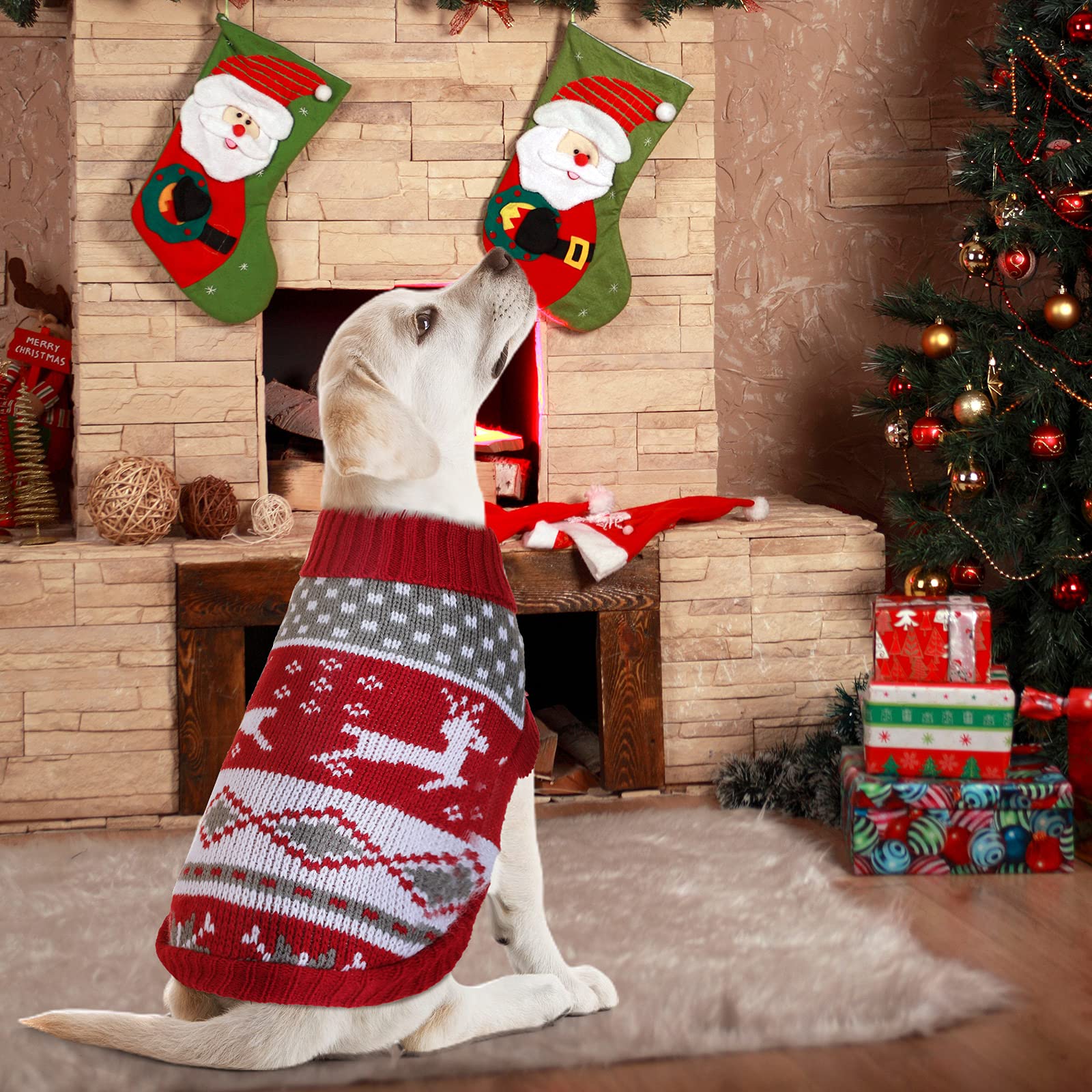 Xuniea Christmas dog sweater red heart pattern looks adorable for photos