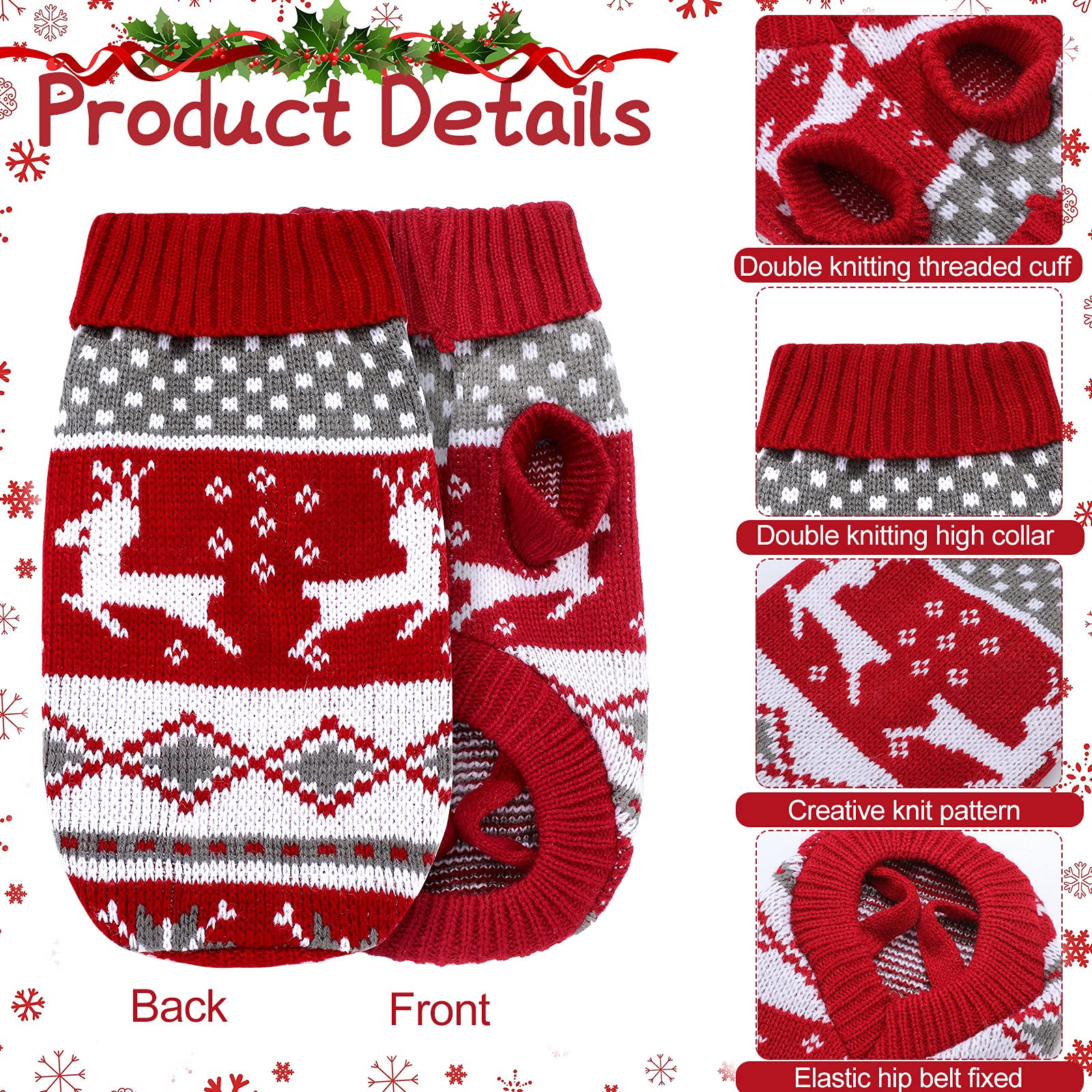 Xuniea Christmas dog sweater snowflake pattern keeps pets cozy on cold walks