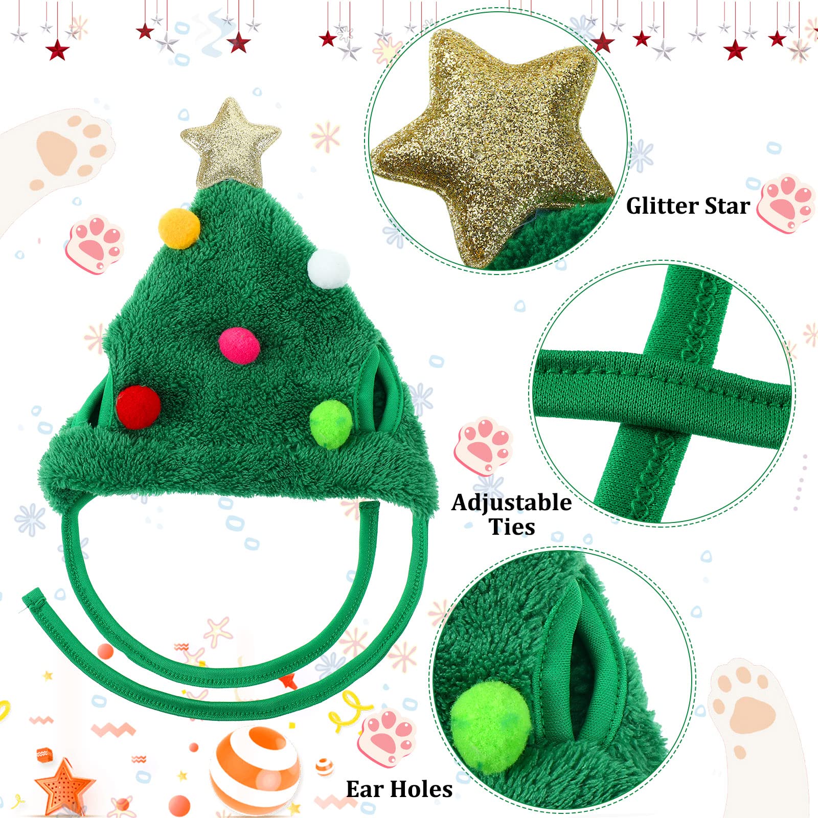 Xuniea Christmas tree pattern hat enhances festive outfits for tiny pets.