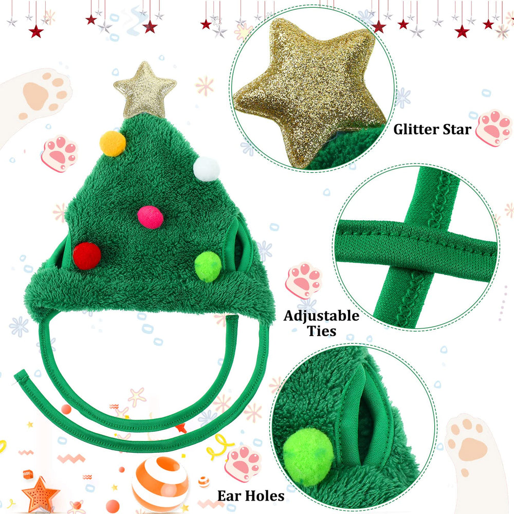 Xuniea Christmas tree pattern hat enhances festive outfits for tiny pets.