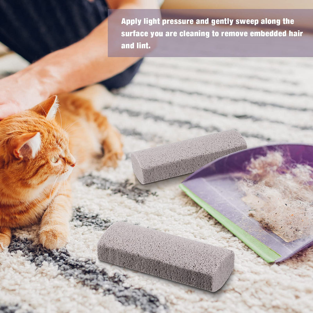 Xuniea pet hair remover pumice stone cleans furniture and bedding with simple sweep.