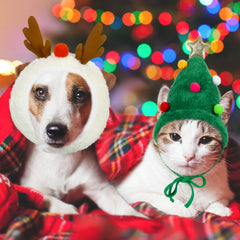 Xuniea reindeer pet cap provides cozy head coverage for winter walks.