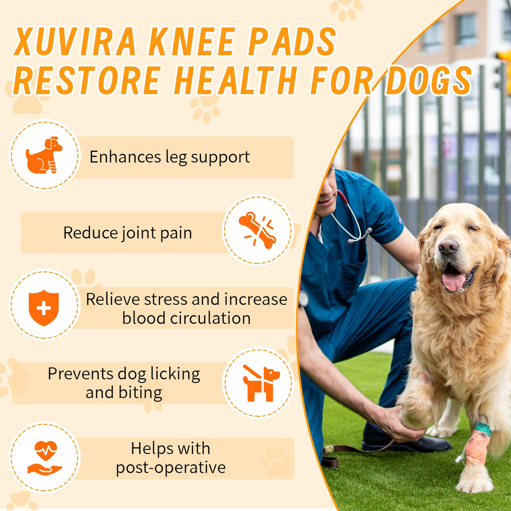XUVIRA knee brace for dogs - metal stabilizers close-up shows reinforced joint protection.
