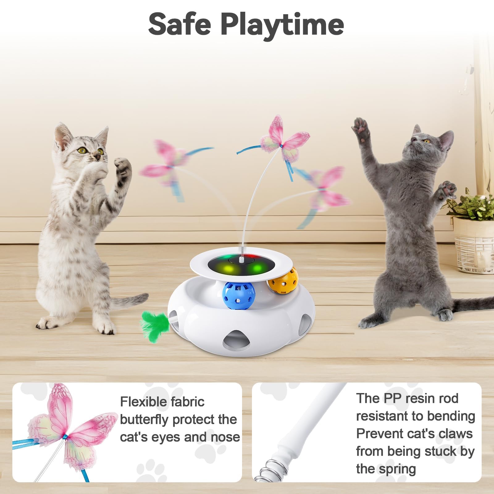 Xuyub 3in1 toy's quiet motor keeps indoor cats comfortable during play.