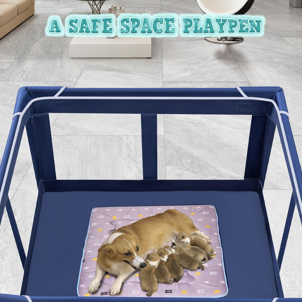 XVISHX easy-assembly playpen with tool-free setup and portable storage.