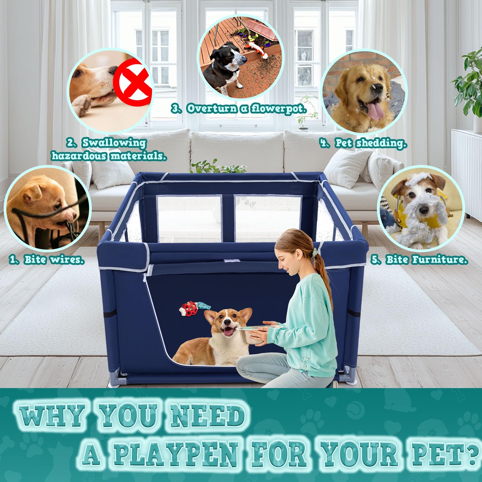 XVISHX puppy playpen open door design for effortless entry and exit