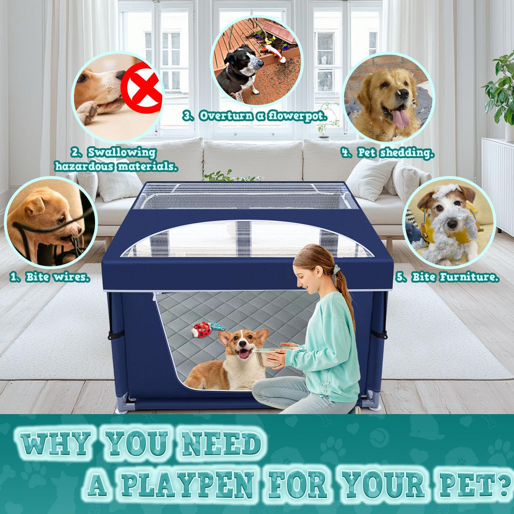 XVISHX puppy playpen setup shows tool-free assembly for quick setup.